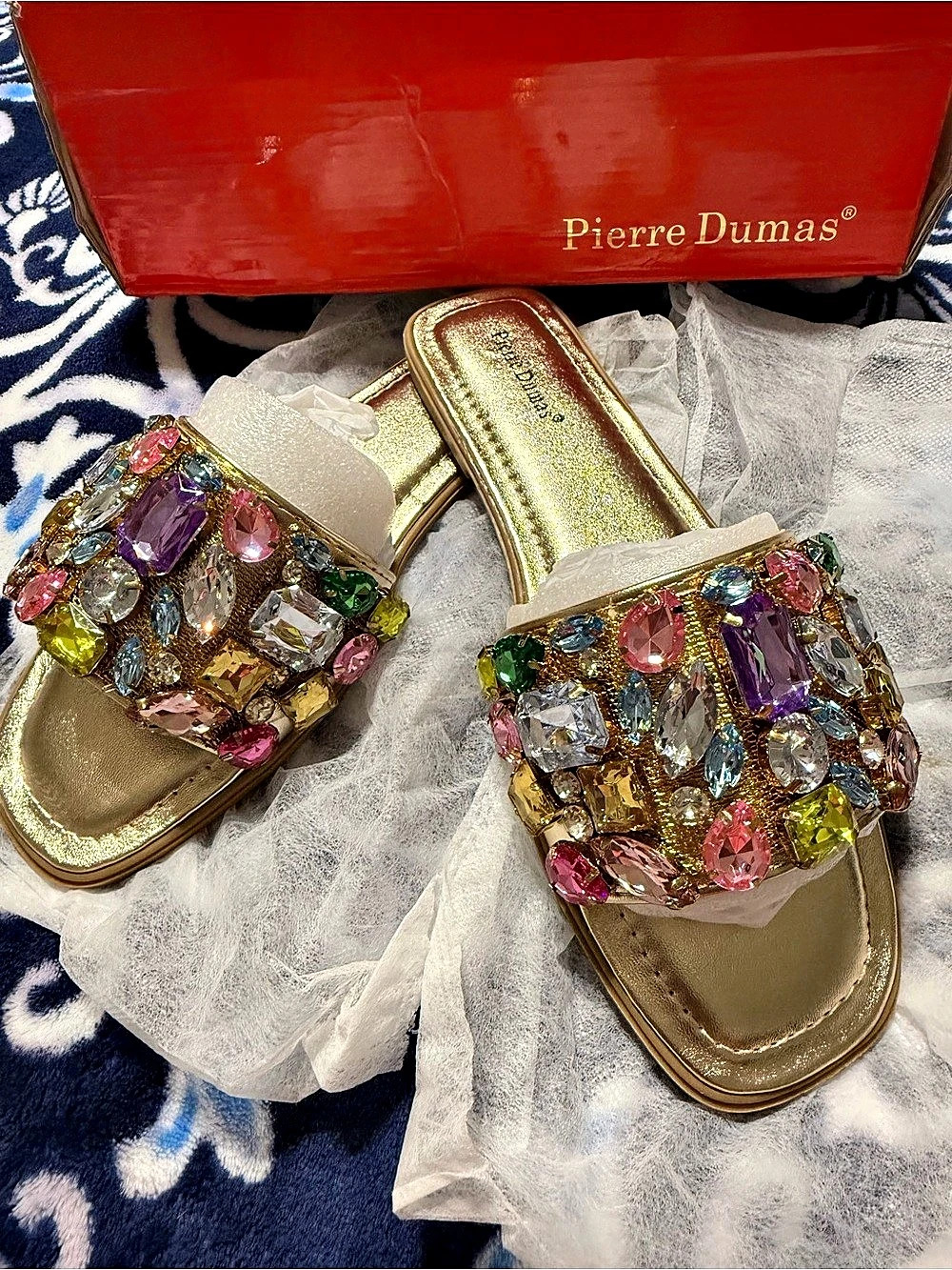 Pierre Dumas Empress-60 Embellished Sandals in Gold US 7.5 NWT